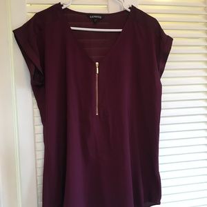 Express Silky Zip Front Tee in Plum
